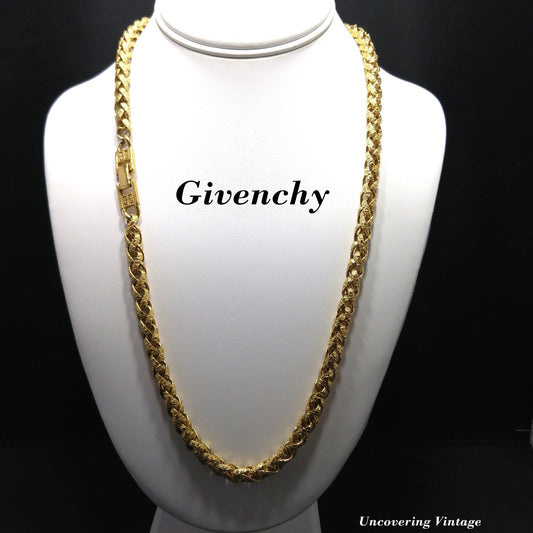 Givenchy Textured 18K Gold-plated Wheat Braid Link Chain Necklace, 24 1/2 Inches, 1980s Vintage Jewelry