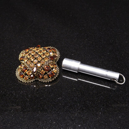 Lisner Light & Dark Topaz Rhinestone Domed Brooch, 1960s Vintage Jewelry