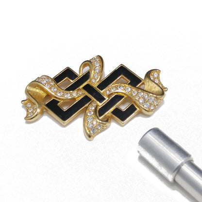 Vintage Swarovski Ribbon Brooch – Black Enamel & Clear Pavé Crystals, 1980s–1990s