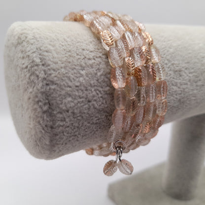 Vintage Art Glass Leaf Bead Memory Wire Bracelet – Clear Gold Leaf Design