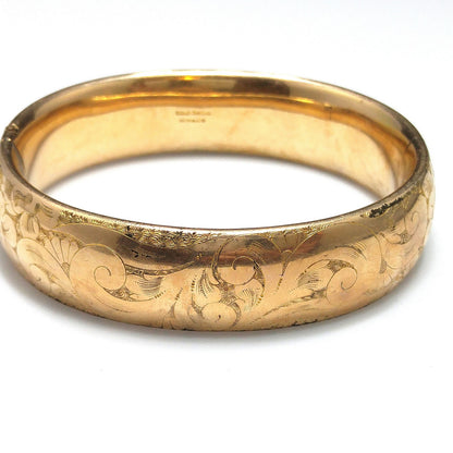 MH & Co. Gold Shell Victorian Hinged Bracelet, Early 1900s Antique Jewelry
