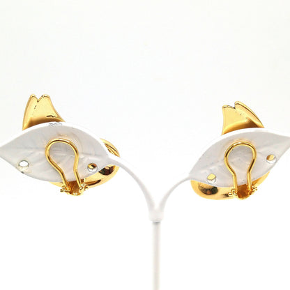 Vintage Laurel Burch Bird Clip Earrings, Reflective Gold Plated