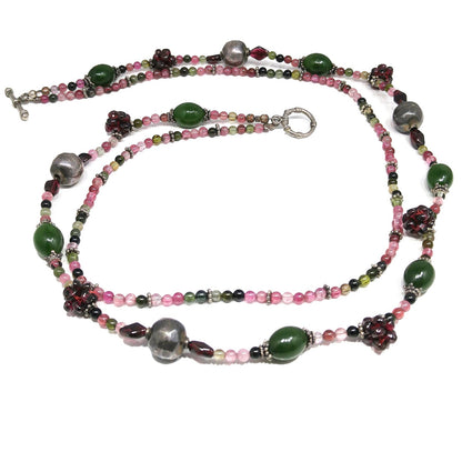 Vintage Gemstone Beaded Necklace, Garnet Clusters, Two Strands, 1990s Vintage Jewelry