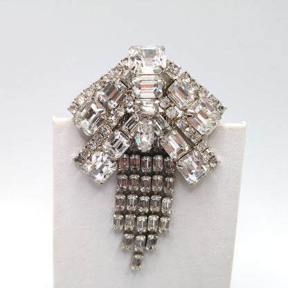 Unsigned Kramer Dragonfly Brooch, Clear Rhinestones, Rhodium Plated, 1960s Vintage Jewelry