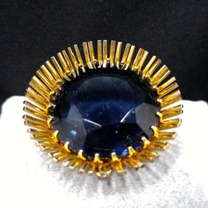 Kramer Large Blue Glass Brooch Pendant, Gold Plated, 1950s Vintage Jewelry