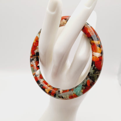 Vintage Transparent Resin Bangle Bracelet Filled With Rock Chips