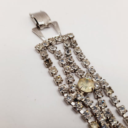 Vintage 1950s Clear Rhinestone Four Row Bracelet - 7 1/4 Inches - Wedding Jewelry
