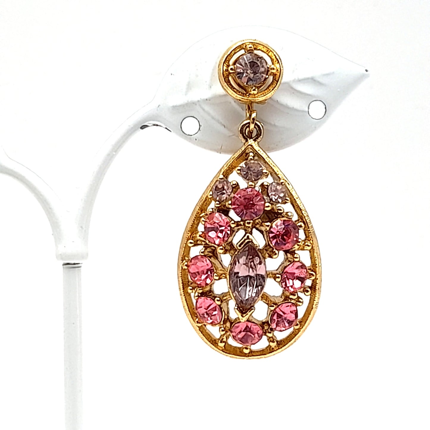 Vintage Pink & Lavender Rhinestone Dangle Earrings