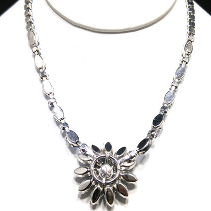 Kramer of New York Blue Rhinestone Floral Pendant Choker Necklace, 1950s Vintage Jewelry