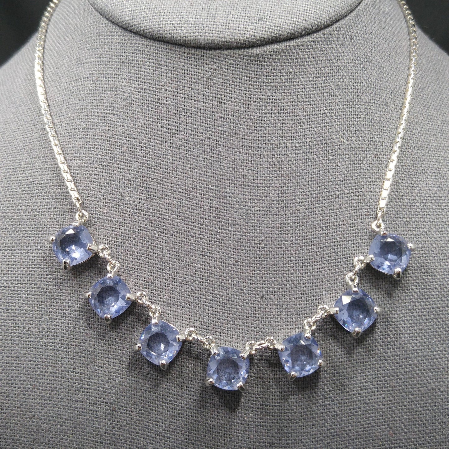 Swarovski Swan Logo Necklace, Blue Lavender Crystals, Art Deco Style Vintage
