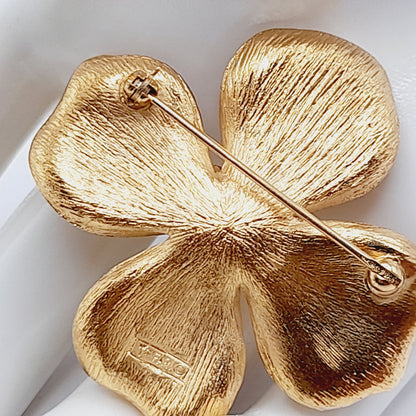 Vintage Crown Trifari Dogwood Brooch - Gold-Plated Floral Pin - 1 3/4 Inch