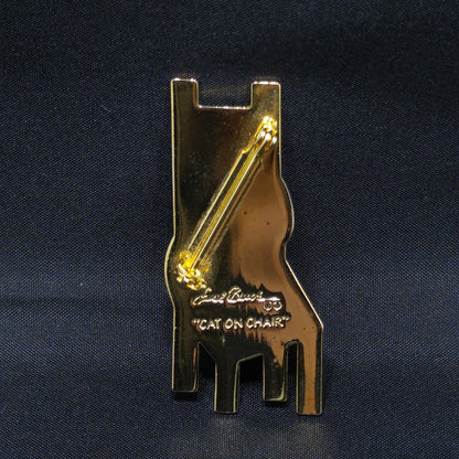 Laurel Burch "Cat On Chair" Brooch, Gold Plated, 1980s Vintage Jewelry