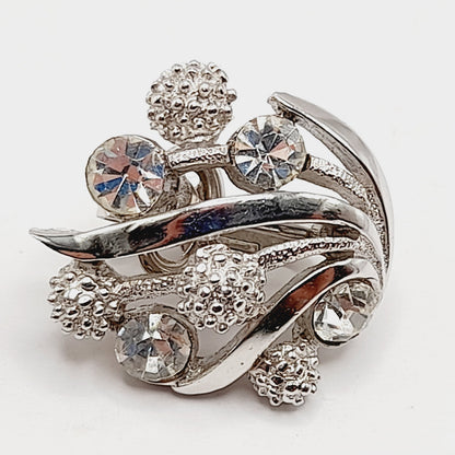 Vintage Crown Trifari Rhinestone Clip Earrings – Rhodium Plated Mid Century Jewelry