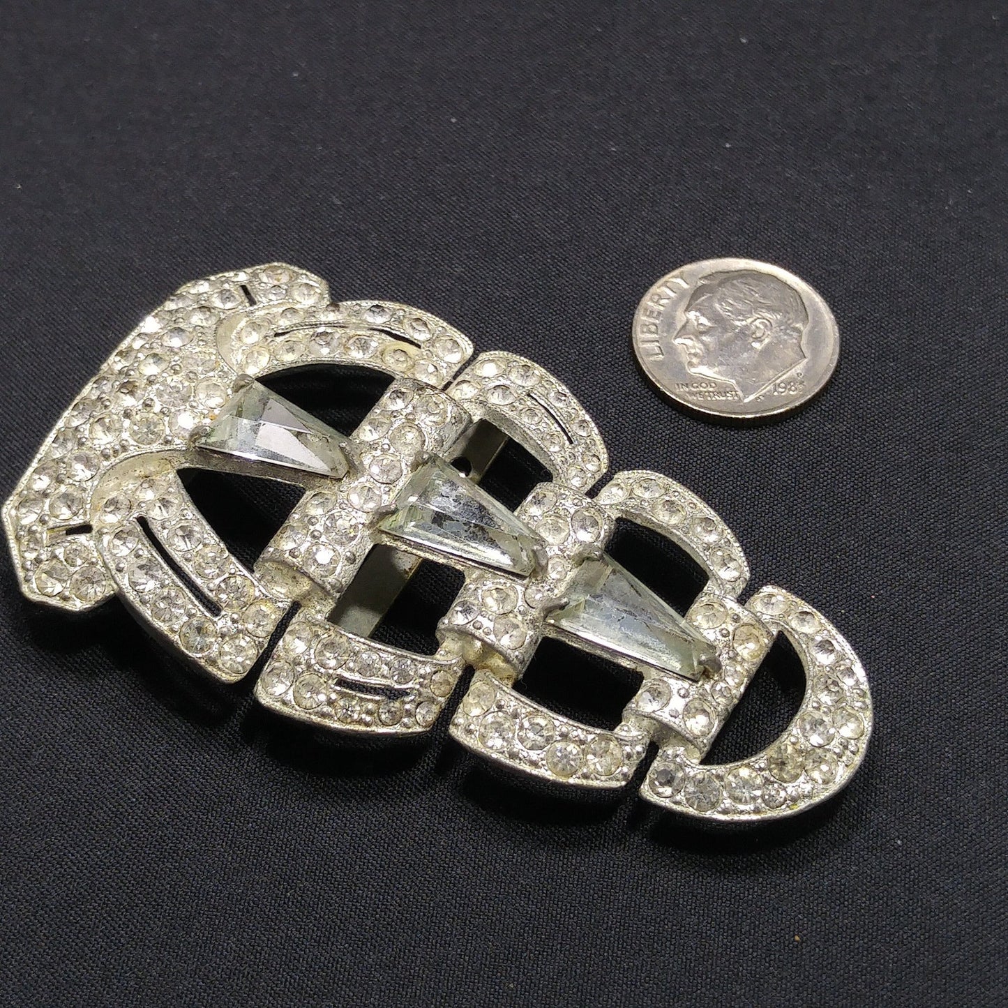 Vintage Clear Rhinestone Ladies Belt Buckle, Pot Metal, 1930s Vintage Accessories