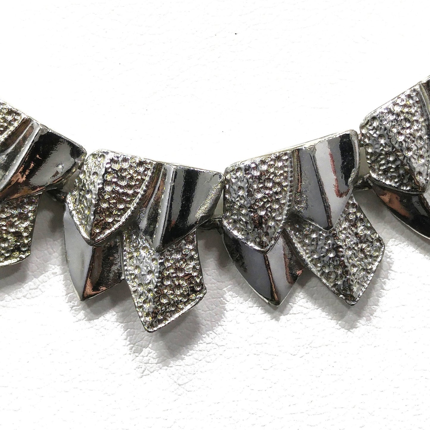 Coro Textured Smooth Leaf Necklace & Earrings, Rhodium Plated, 1950s Vintage Jewelry