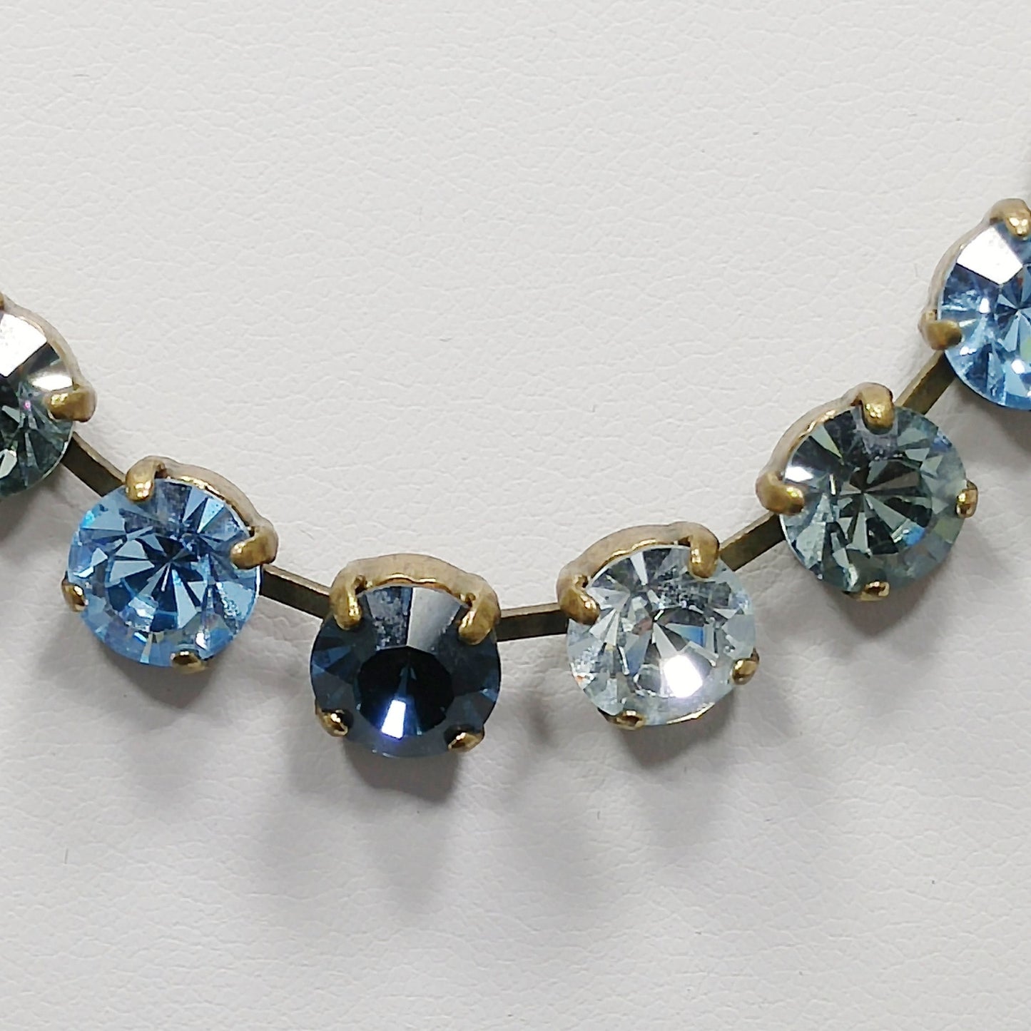Vintage 1990s Germany Blue Crystal Rhinestone Necklace Gold Tone Choker