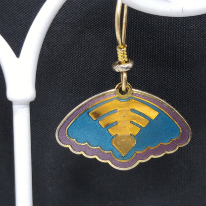 Vintage Laurel Burch Teal Enamel Earrings, Gold Plated