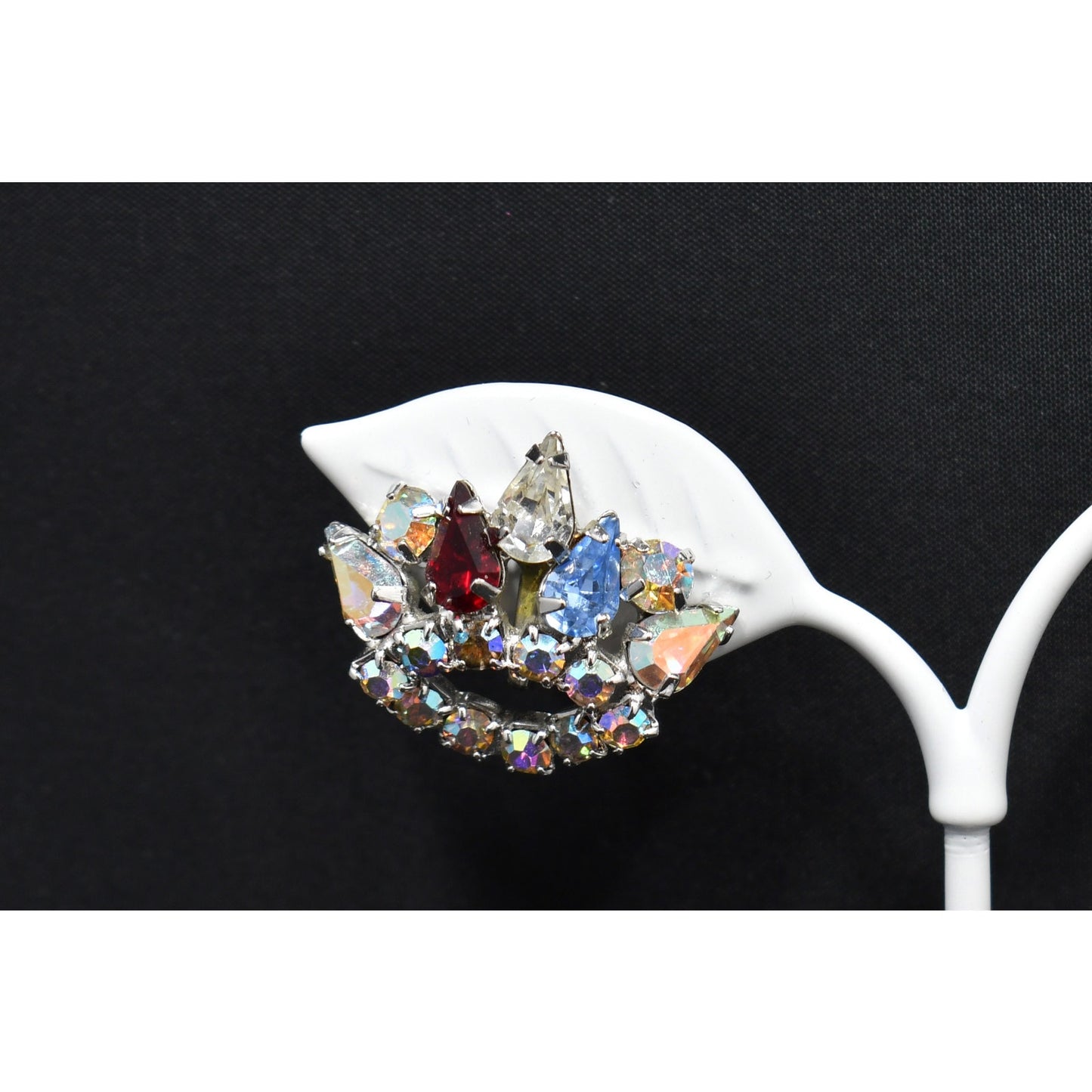 Rhinestone Crown Screw Back Earrings, Unsigned B. David, 1950s Vintage Jewelry