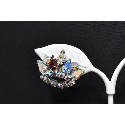 Rhinestone Crown Screw Back Earrings, Unsigned B. David, 1950s Vintage Jewelry