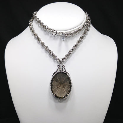 Whiting & Davis Smoky Tourmaline Faceted Pendant Necklace,  Rope Chain, 1960s