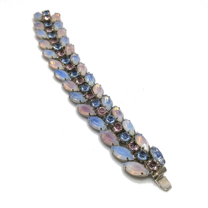 Vintage Kramer of NY Pastel Rhinestone Bracelet, Pink Blue Faux Opal, 1960s