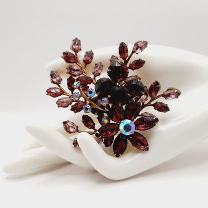 Vintage 1950s Purple Lavender Floral Spray Brooch - Beau Jewels Judy Lee Style Pin - 3 Inch Statement Jewelry