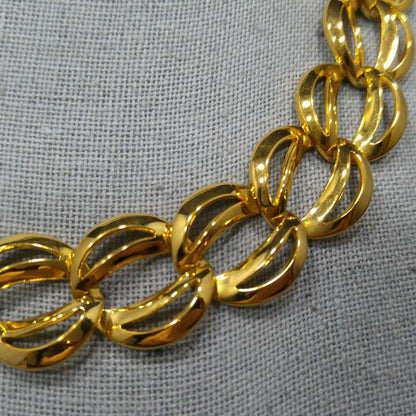 Vintage Napier Gold Tone Chunky Link Necklace 16" Wide Choker Pat. 4,774,743