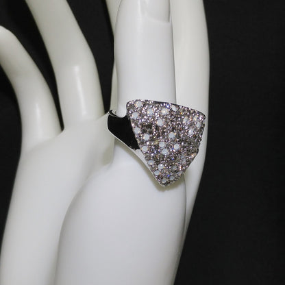 Swarovski Rhinestone Cocktail Ring, Triangular Shape, Clear Smoky & Faux Opal Crystals, Vintage Size 8.5, Swan Logo