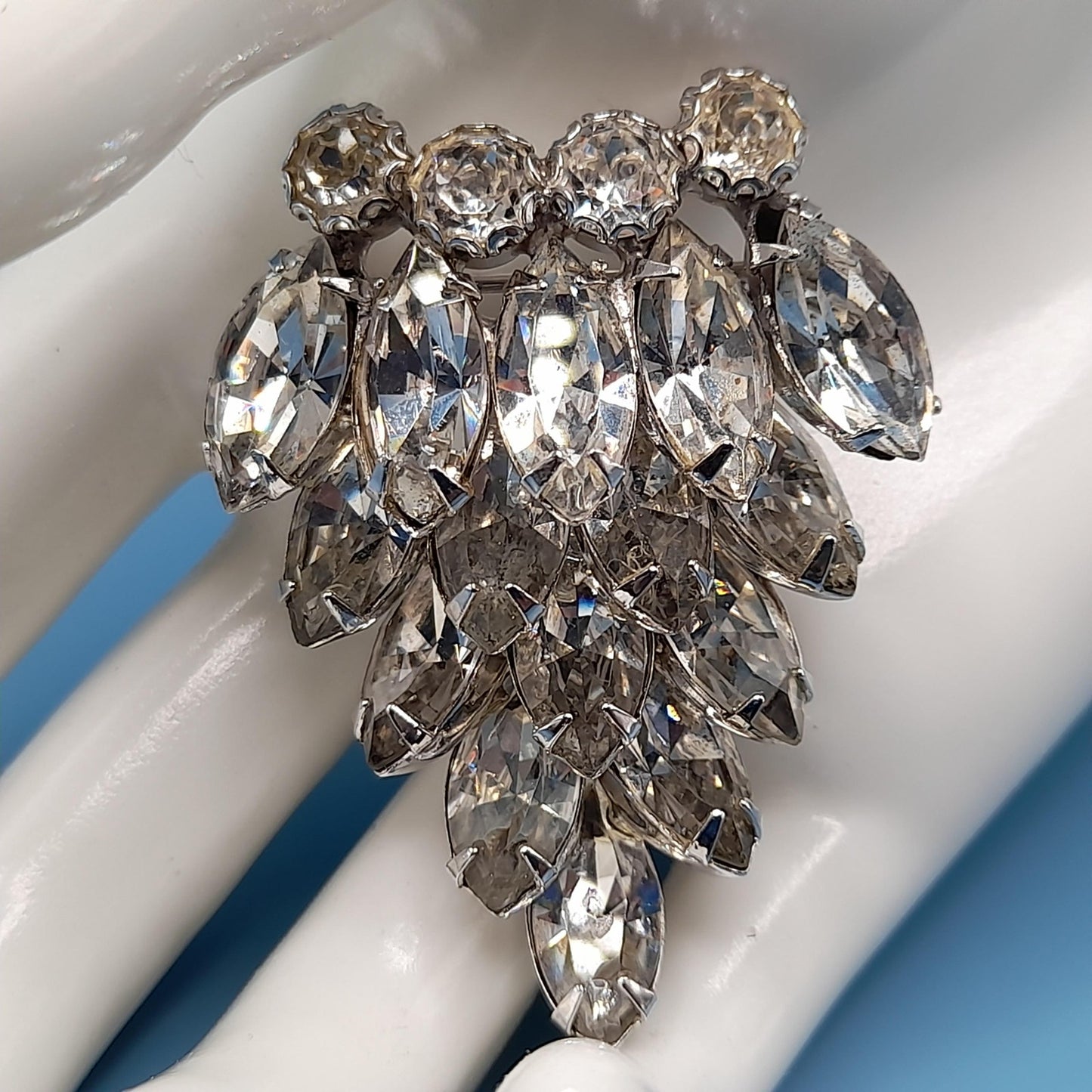 Vintage WEISS Wedding Brooch, Clear Crystal Rhinestones, Rhodium Plated, 2 Inches, 1960s