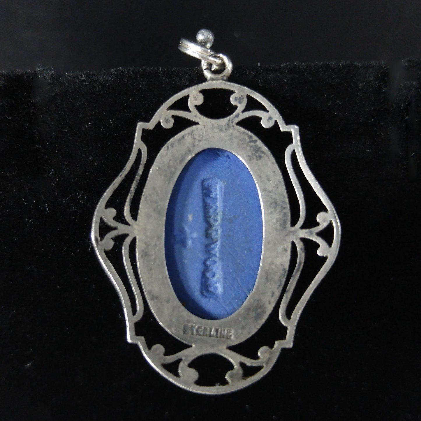 Antique Wedgwood Sterling Blue Jasperware Pendant Victorian Goddess England