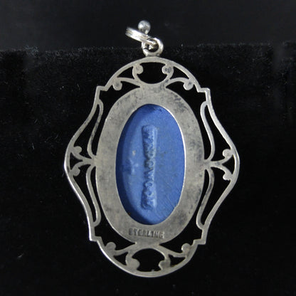 Antique Wedgwood Sterling Blue Jasperware Pendant Victorian Goddess England