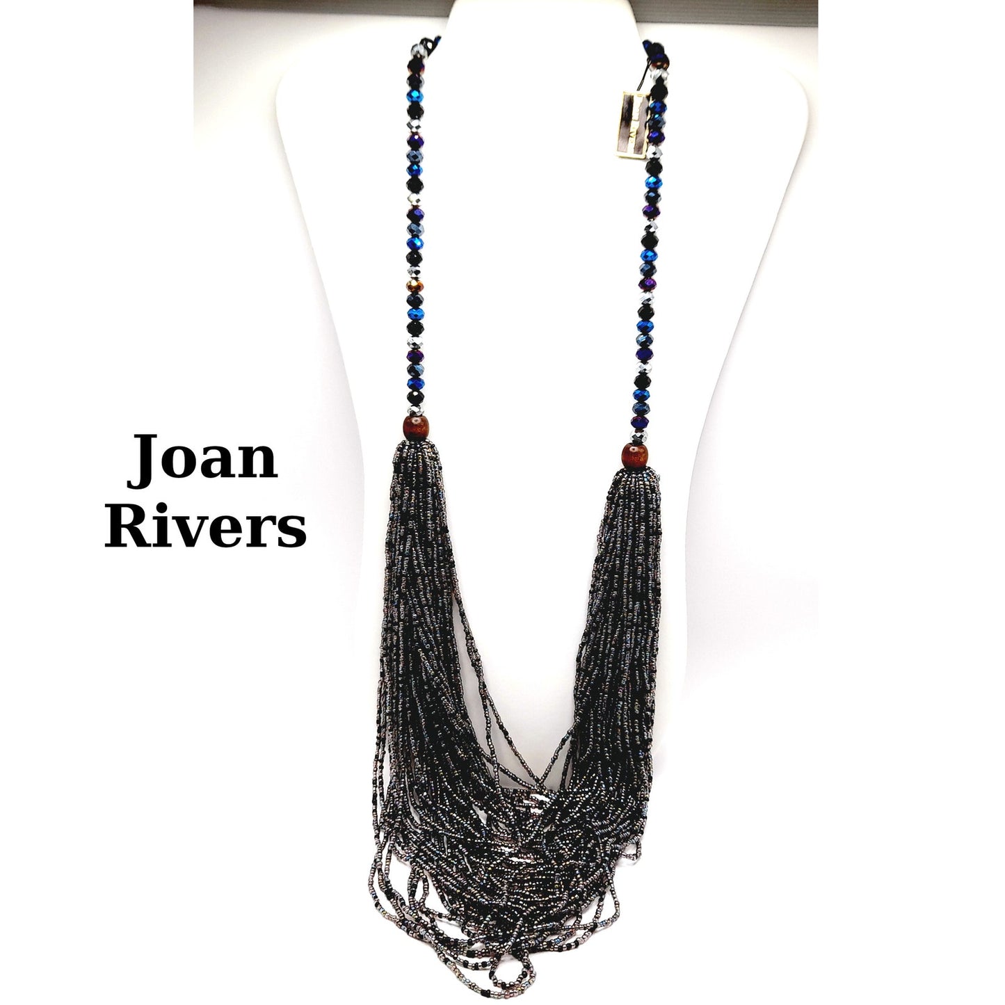 Vintage Joan Rivers Multistrand Purple Blue Silver Beaded Necklace