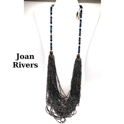 Vintage Joan Rivers Multistrand Purple Blue Silver Beaded Necklace