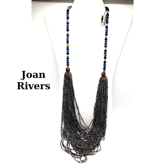 Vintage Joan Rivers Multistrand Purple Blue Silver Beaded Necklace
