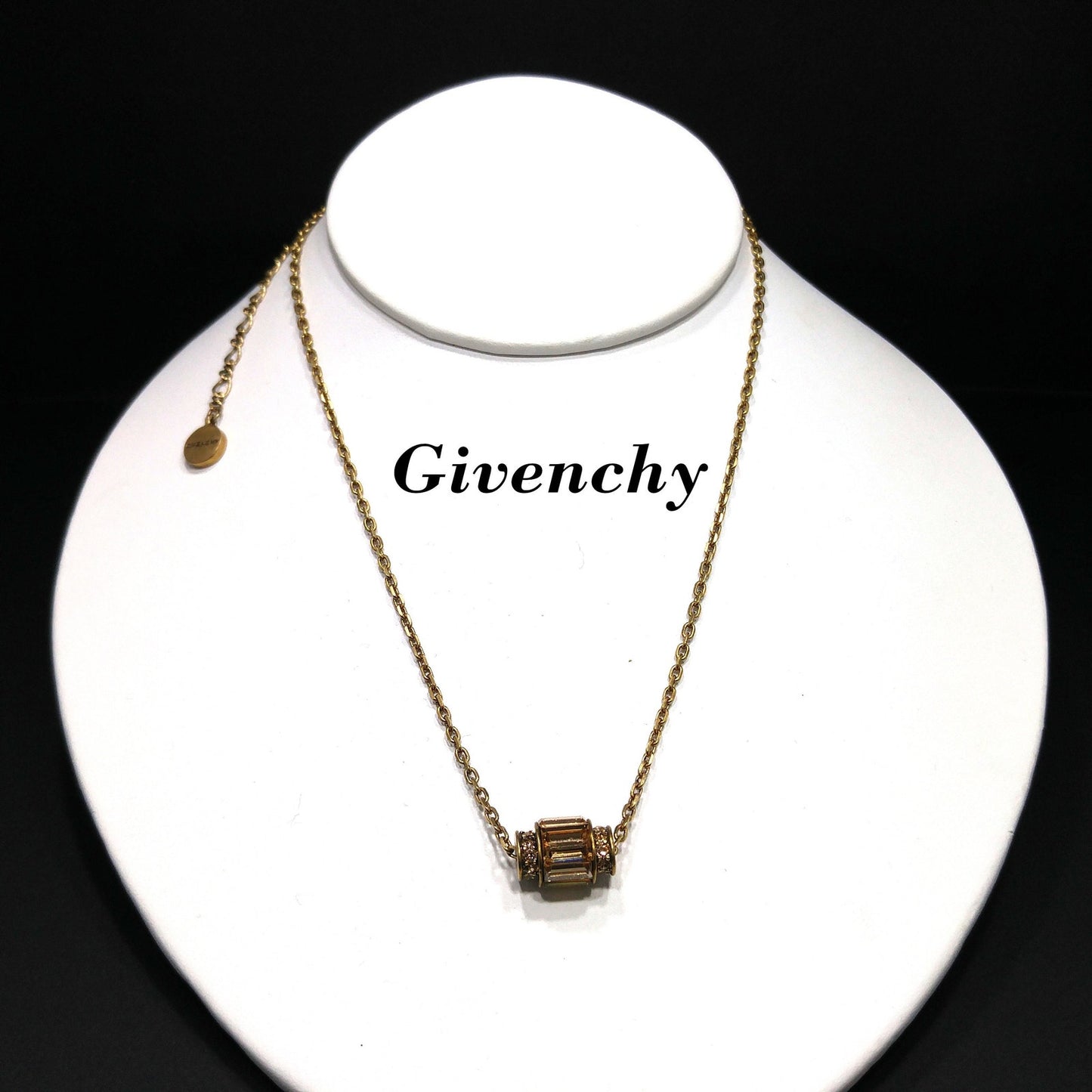 Vintage Givenchy Barrel Pendant Necklace, Topaz & Clear Rhinestones, 1990s