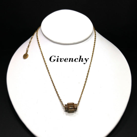 Vintage Givenchy Barrel Pendant Necklace, Topaz & Clear Rhinestones, 1990s