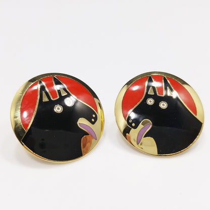 Laurel Burch BASSO Dog Earrings, Gold Plated, 1980s Vintage Jewelry
