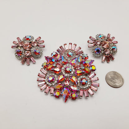 Dazzle in Vintage Glamour – Pink Rhinestone WEISS Brooch & Earrings Set