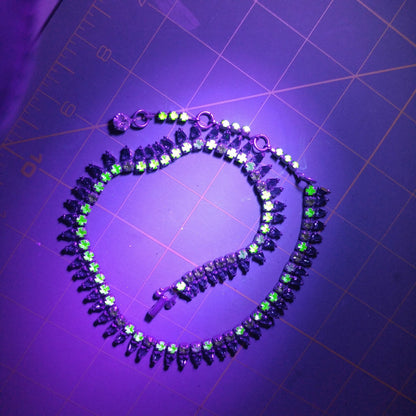Vintage Sherman Green Rhinestone Necklace, Vaseline or Uranium Glass, 1950s