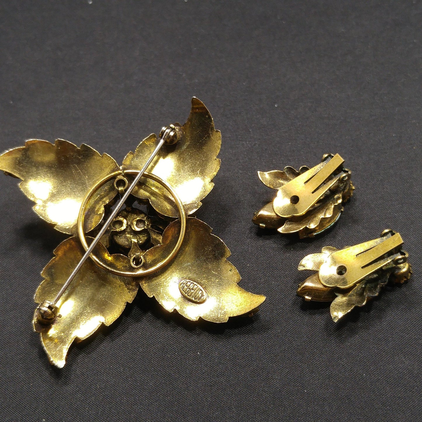 Regency Topaz Brooch Earrings Set, 1950s Vintage Jewelry