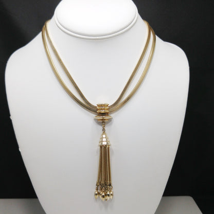 Barclay Snake Chain Tassel Necklace, Gold Plated, 1950s Vintage Jewelry