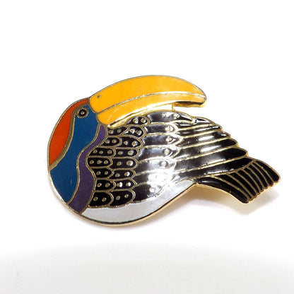 Laurel Burch Toucan Brooch, Gold Plated Cloisonne & Enamel, 1980 Vintage Jewelry