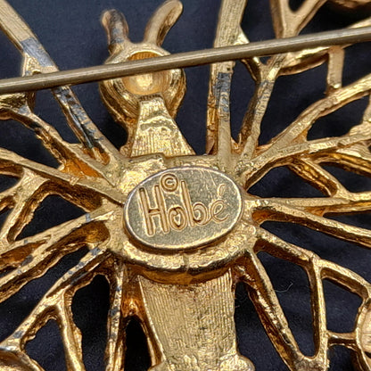 Vintage Hobe’ Gold Butterfly Brooch with Green Gemstones – 1960s Jewelry