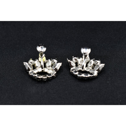 Rhinestone Crown Screw Back Earrings, Unsigned B. David, 1950s Vintage Jewelry