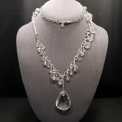 Vintage Swarovski Swan Logo Long Crystal Necklace Teardrop Pendant 1990s