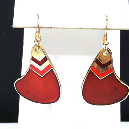 Vintage Laurel Burch Red & Gold Earrings, Red Enamel, Gold Cloisonné, 1980s