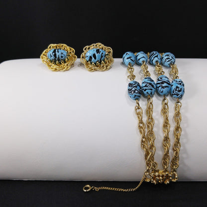 Vintage Hobe Art Beads & Chain Bracelet Earrings Set, 1950s Vintage Jewelry