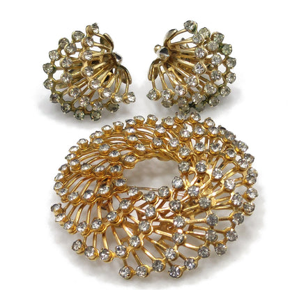 Vintage Hattie Carnegie Rhinestone Brooch & Earrings, Gold Plated, 1950s