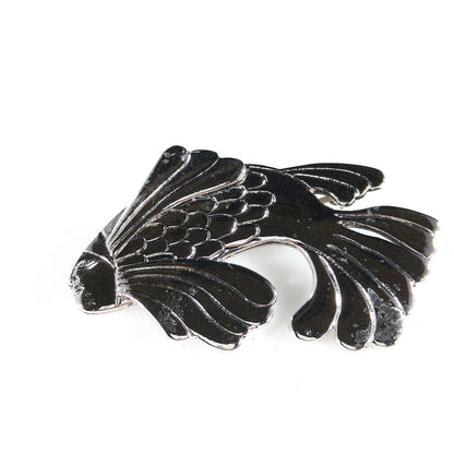 Laurel Burch Fish With Human Face Brooch, Rhodium Plated, 1980s Vintage Jewelry