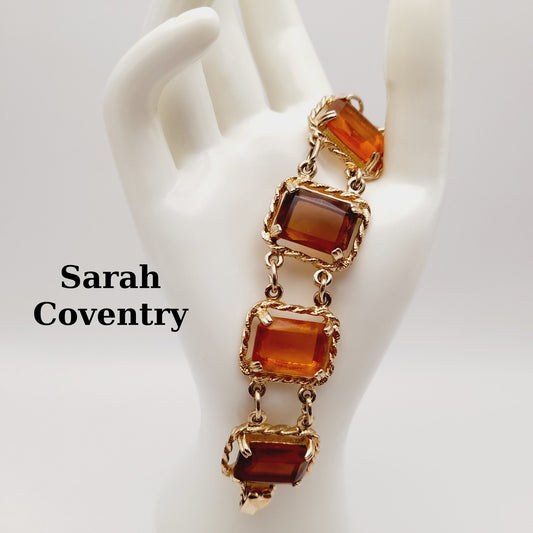 Vintage Sarah Coventry Light Dark Topaz Link Bracelet 1970s